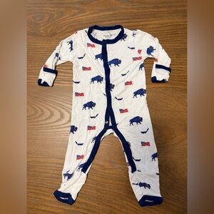 Kyte BABY Cream and Navy Buffalo Print Footie